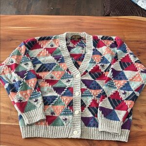 Eddie Bauer Vintage Wool Patchwork Cardigan in medium geometric shapes